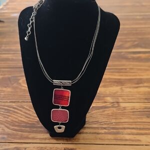 Red Pendant Multi-Chain Necklace - Unbranded